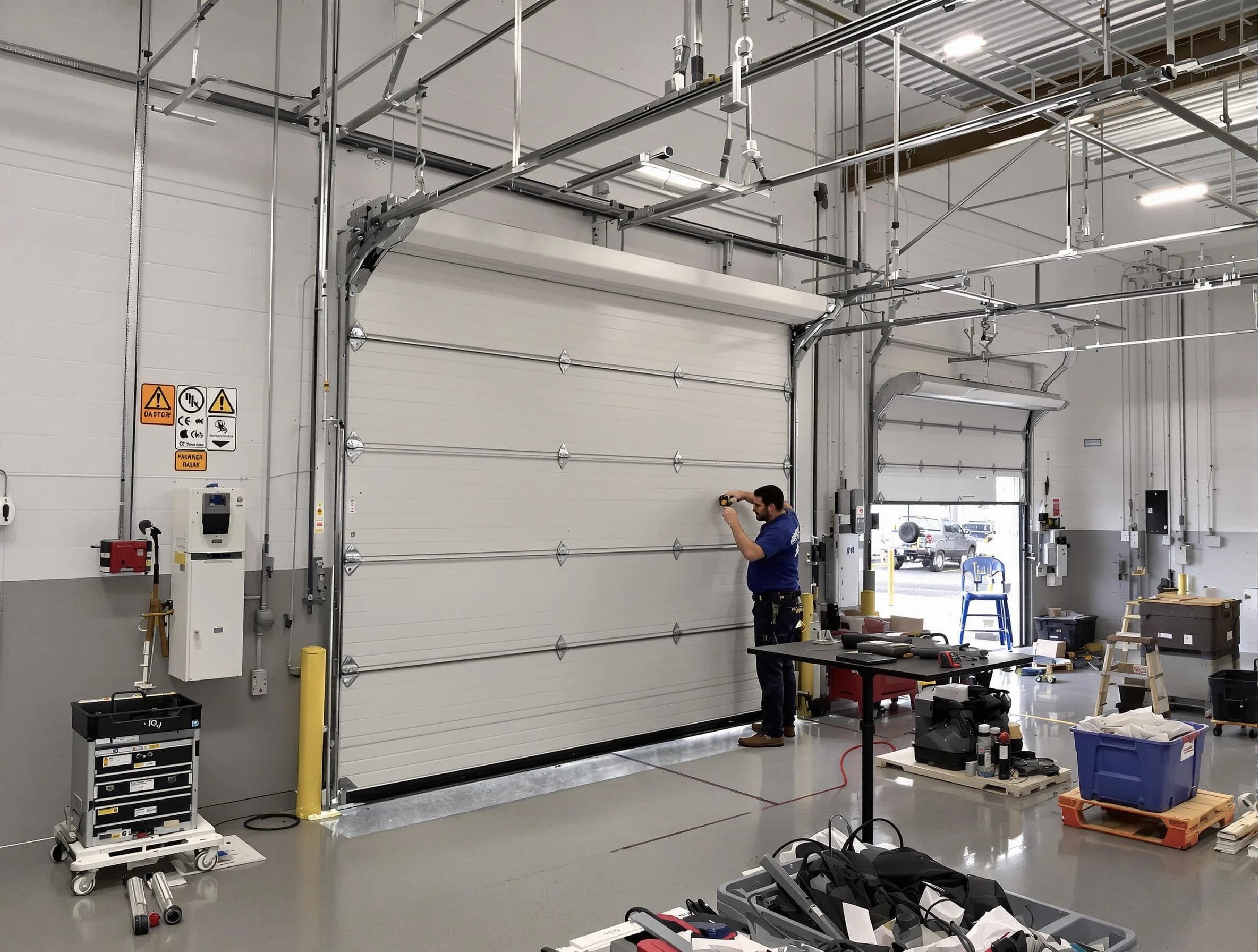 Commercial garage door repair being performed by Eagle Mountain Garage Door Repair expert in Eagle Mountain