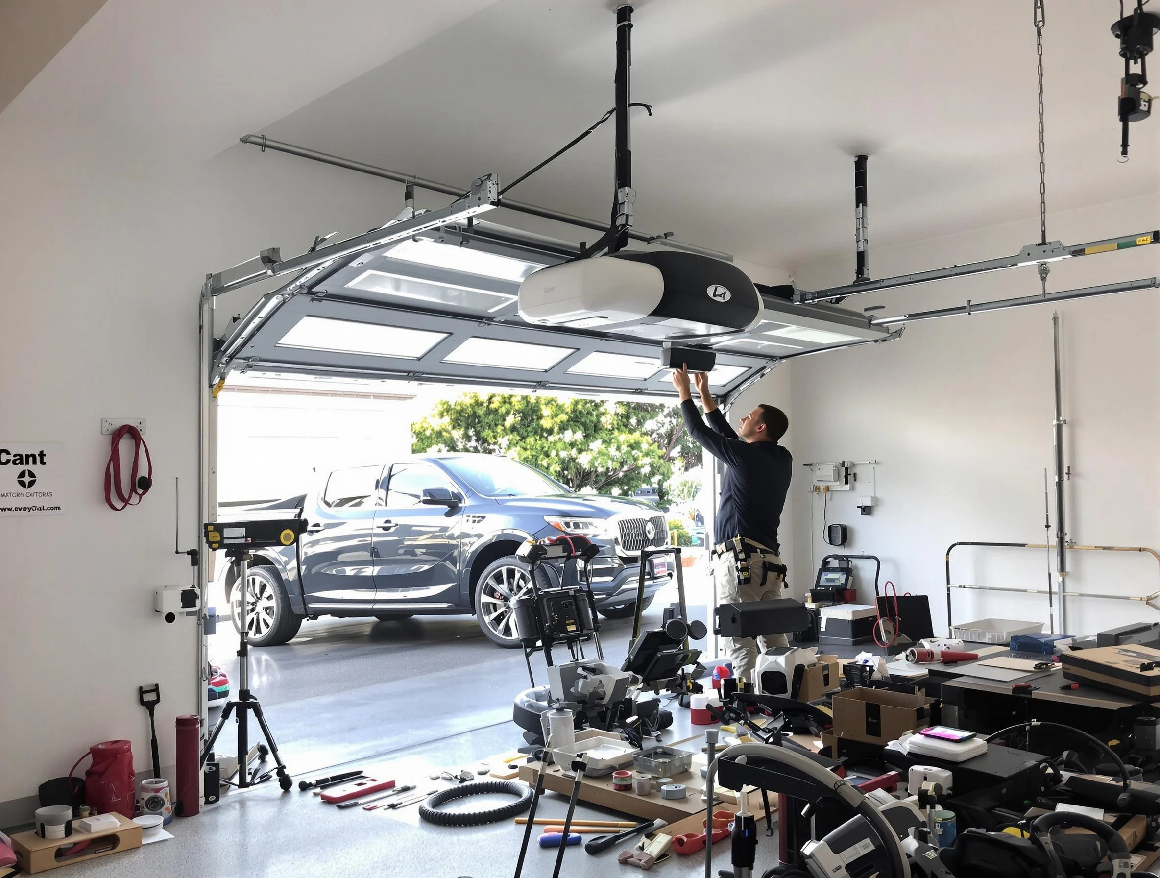 Eagle Mountain Garage Door Repair specialist installing smart garage door opener system in Eagle Mountain home