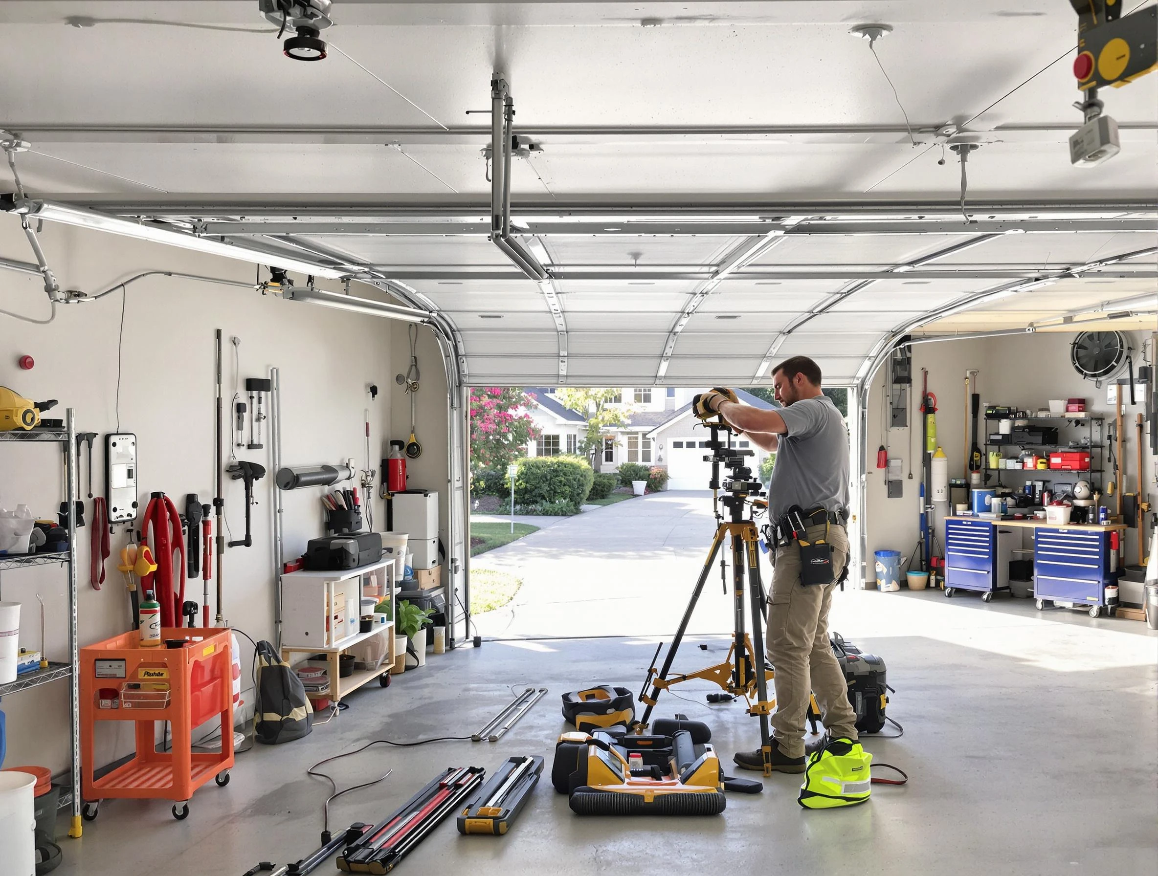 Eagle Mountain Garage Door Repair specialist performing laser-guided track alignment in Eagle Mountain